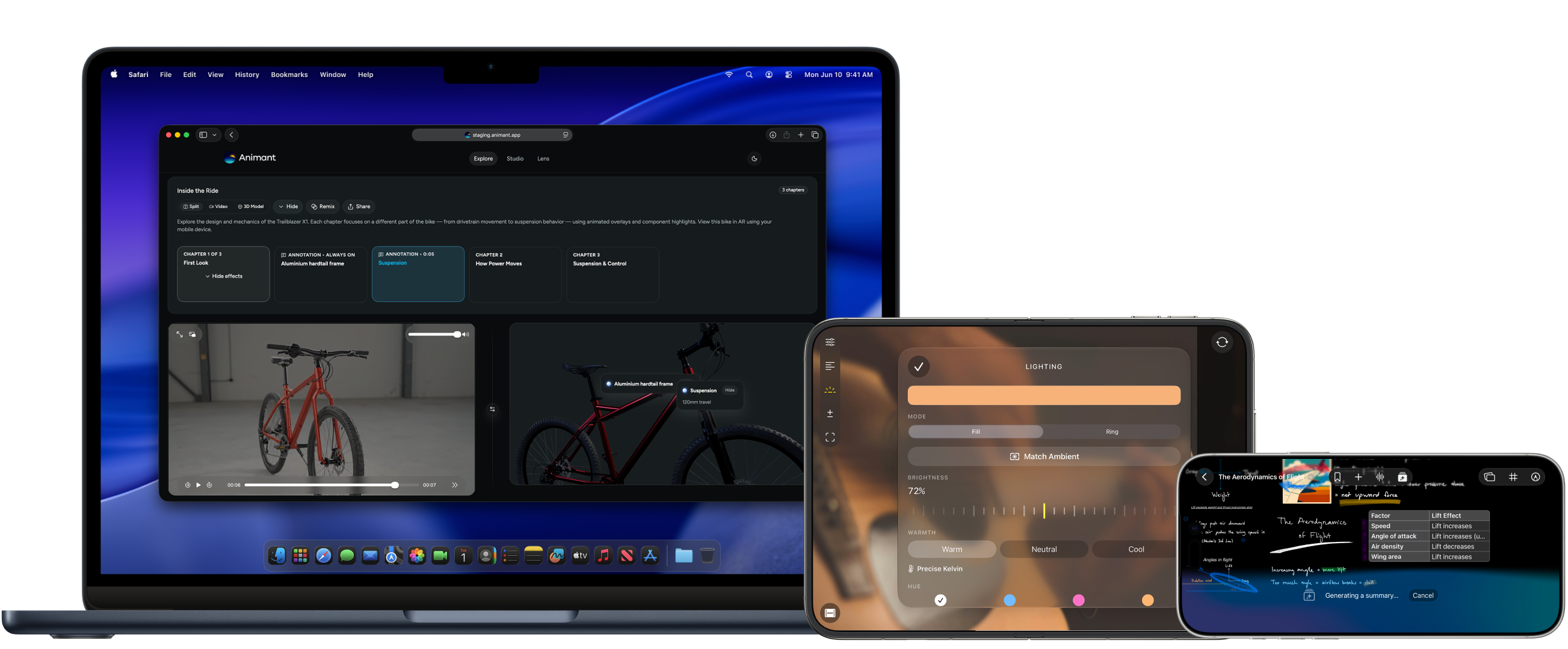 AxNote, Stageframe, and Animant shown across Mac, iPhone Duo, and iPhone