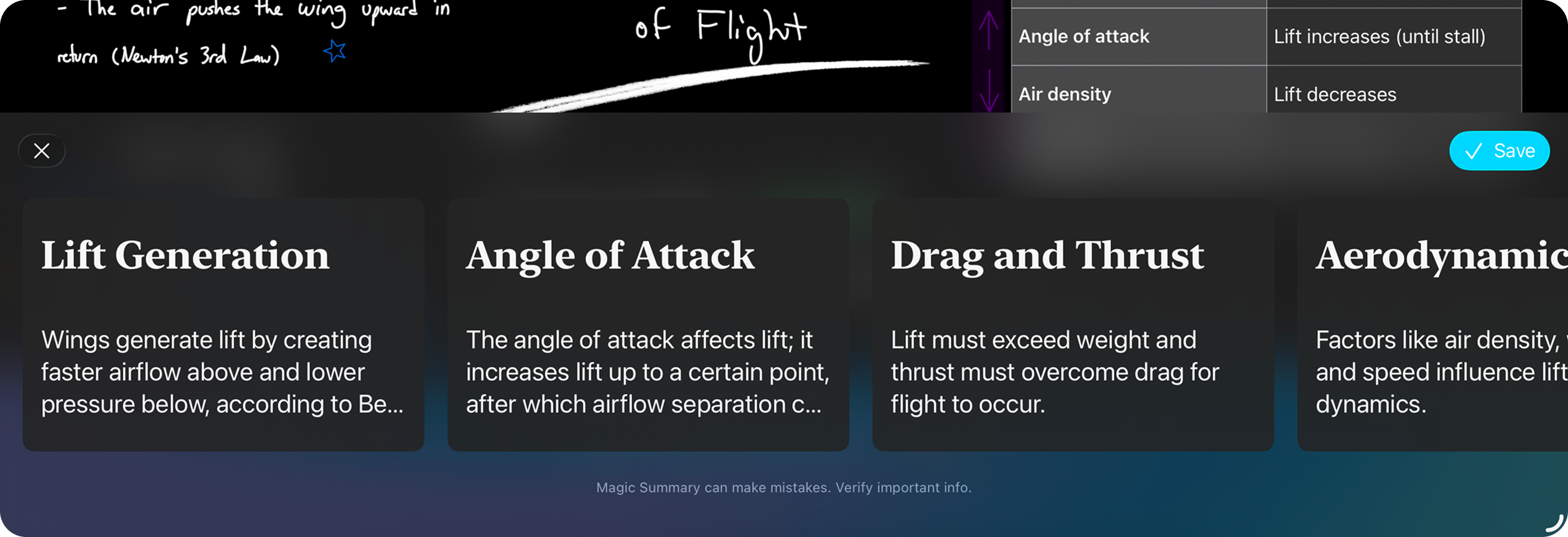 Magic Summary cards generated from notes in AxNote