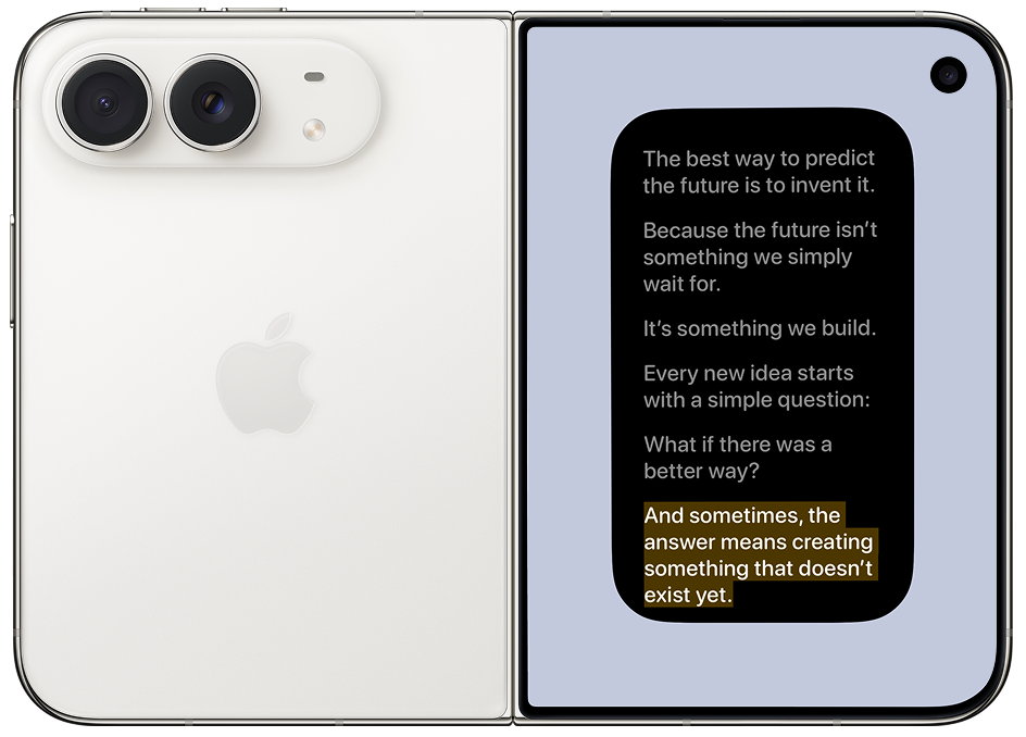Stageframe teleprompter on an unfolded iPhone with the rear cameras beside the script